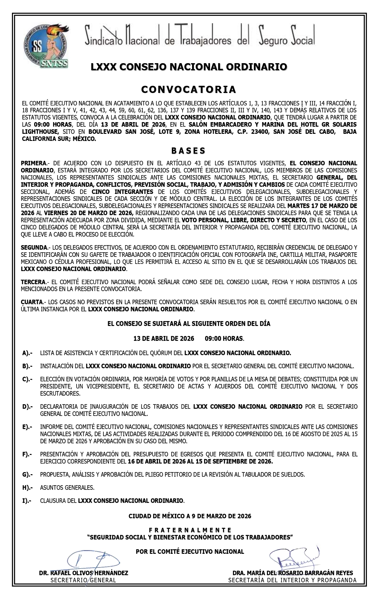 Convocatoria LXXX Consejo Nacional Ordinario